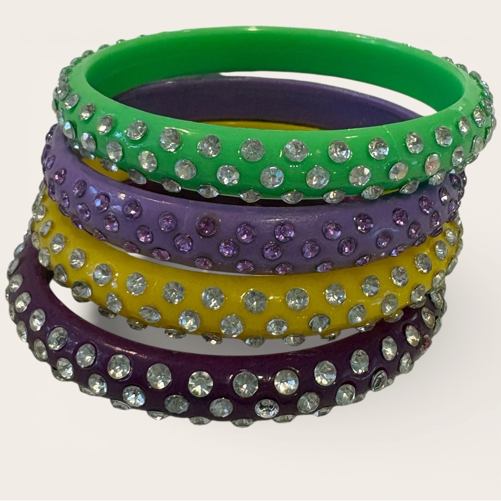 4 Large Rhinestone Bangle Bracelets - 3" Diameter… - image 2